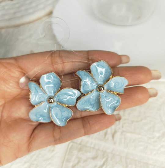 Korean flower stud earrings-blue