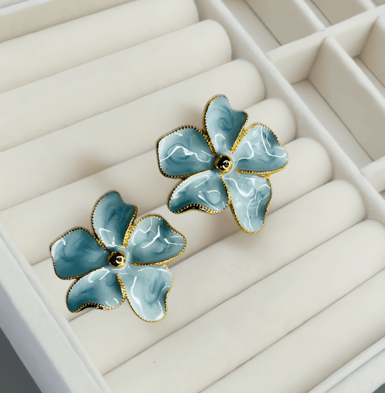 Korean flower stud earrings-blue