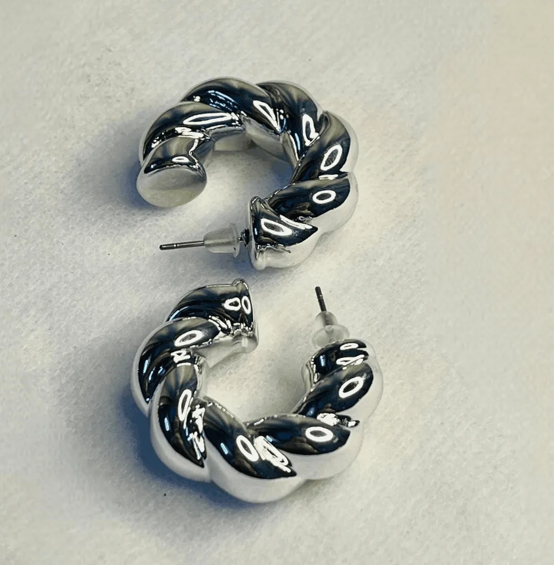 Silver Twist Hoop Earrings