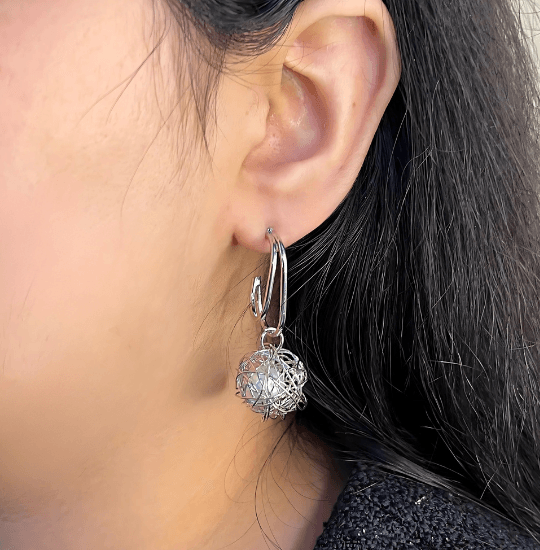 Caged Pearl Silver Earrings