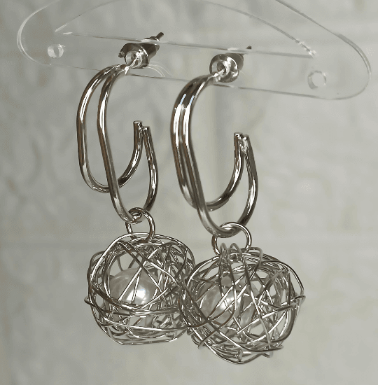 Caged Pearl Silver Earrings