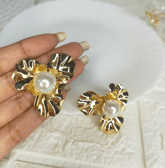 Golden Bloom Pearl Earrings