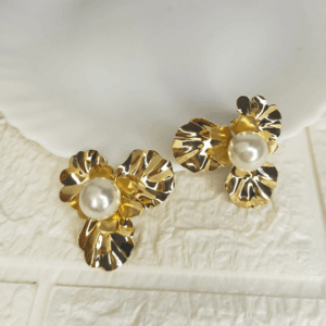 gold flower pearl earrings