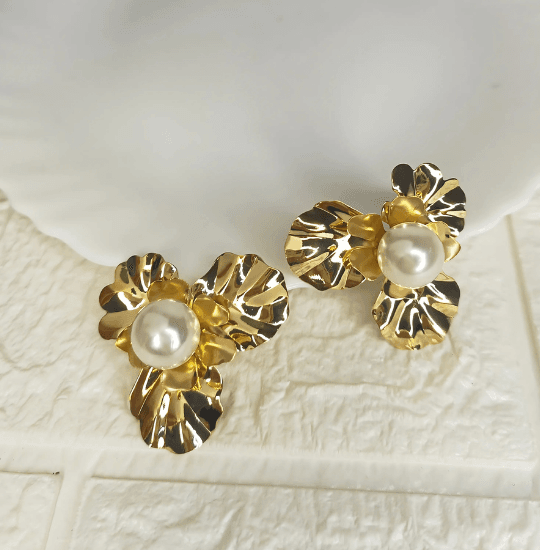 Golden Bloom Pearl Earrings