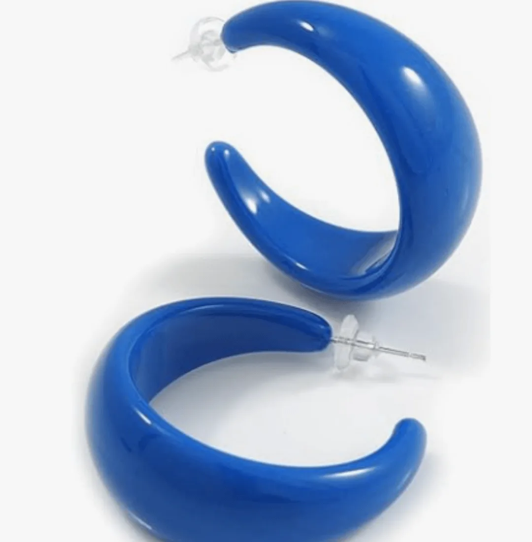 Blue Acrylic Half Hoop Earrings