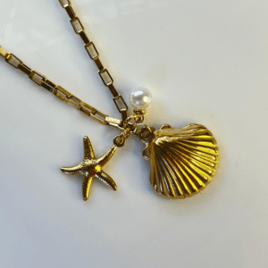Seashell, Starfish And Pearl Charm Necklace